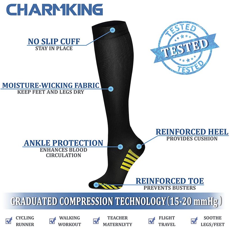 CHARMKING Compression Socks for Women & Men (8 Pairs) 15-20