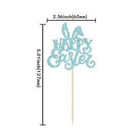 24 piezas de decoración para cupcakes de Pascua con purpurina azul, conejo de Pascua para cupcakes, decoración para feliz día de Pascua, baby shower, suministros de fiesta de cumpleaños para niños