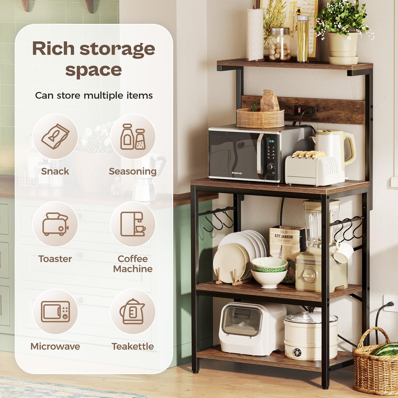 SUPERJARE Kitchen Bakers Rack with Power Outlet, Coffee Bar Table