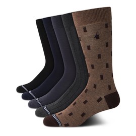 Nautica Mens Dress Socks - 5 Pack Breathable Comfort Stretch Crew-Length Work Socks for Men for Business Formal Wear (6-12.5), Size 6-12.5, Brown/Grey Assorted