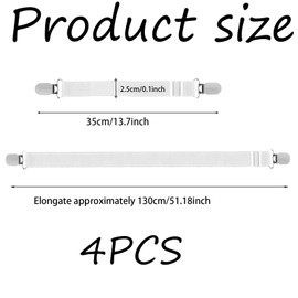 JCKD 4-piece adjustable elastic plate tensioner with metal clips at both ends to adjust shoulder straps, used for bed sheets, mattresses, ironing covers, sofas (white)