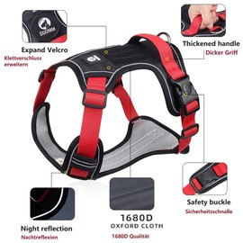 Harness with Handle Tactical Dog Harness for Large Dogs,Luhuanx No Pull Adjustable Reflective Military Dog Vest Harnesses for Labrador Retriever,Husky, German Shepherd Dog (Black/Red, Large)