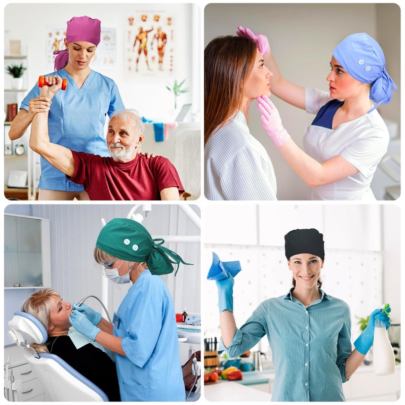 JoyRing - Gorras quirúrgicas para mujer, 4 gorras ajustables con