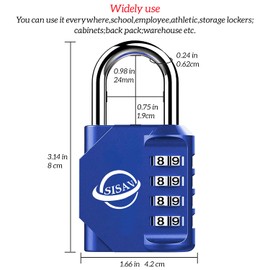 SISAV Combination Lock 4 Digit Outdoor Combination Padlock for School Gym Locker,Sports Locker,Fence Gate,Gate,Hasps and Toolbox,(Blue 2 Pack)