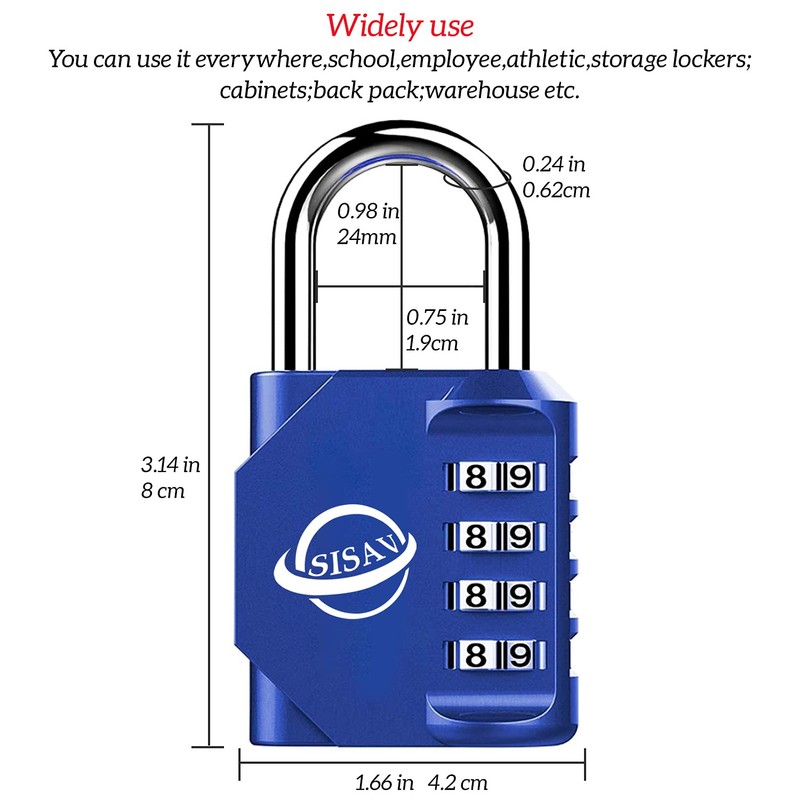 SISAV Combination Lock 4 Digit Outdoor Combination Padlock for School