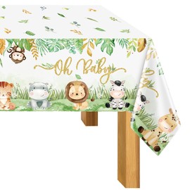 Weecent Safari Baby Shower Tablecloths Jungle Animals Plastic Table Cloths,108×54 Inch Oh Baby Party Supplies Sage Green Baby Shower Decorations for Boys Kids