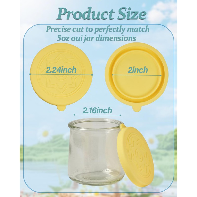 TERESRY 12 Pack Silicone Oui Yogurt Jar Lids with 12