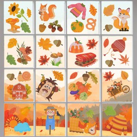 Cnorialy Fall Window Clings, Thanksgiving Glass Window Static Stickers, Autumn Maple Leaves Turkey Pumpkin Window Stickers, Reusable Window Door Cling Party Decoration
