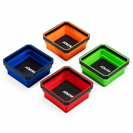 AMM Magnetic Tray, 4 PC Foldable Magnetic Tool Tray Set for Bolts Screws Nuts & Small Metal Parts, Mechanic Tool Present for Men, Red, Blue, Orange, Green, 4.5 Inch Square (4PC, Colorful)