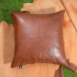 QAWACH Lambskin Leather Pillow Cover - Decorative Sofa Cushion Case - Throw Covers for Living Room & Bedroom, 16" x 16" - Tan Antique Pack of 1