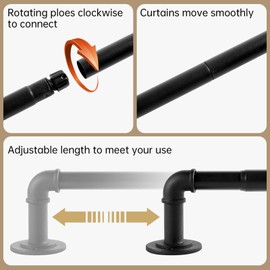 Industrial Curtain Rods for Windows 28 to 48 Inches, Blackout Wrap Around Curtain Rod, for Indoor and Outdoor, 7/8 Inch Diameter, 33 to 45 Inches, Black