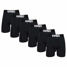 PSD Underwear Mens Boxer Briefs - Solid Black 6 Pack, 7 Inch Inseam, Moisture-Wicking, 4-Way Stretch, Boxer Briefs for Men Pack