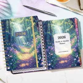 2026 Planner - Planner 2026 Weekly and Monthly from Jan.2026 - Dec.2026, 8.5'' X 6.4'', Weekly Monthly Planners 12 Month with Colorful Tabs, Back Pocket - Forest Path