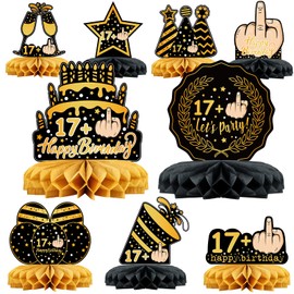 WenmthG - Funny Decoration 18th Birthday Boy, 9 Pieces Black Gold Honeycomb Centrepiece Table Decoration Birthday, 18th Birthday Decoration, 18th Birthday Party Decoration for Girls and Boys