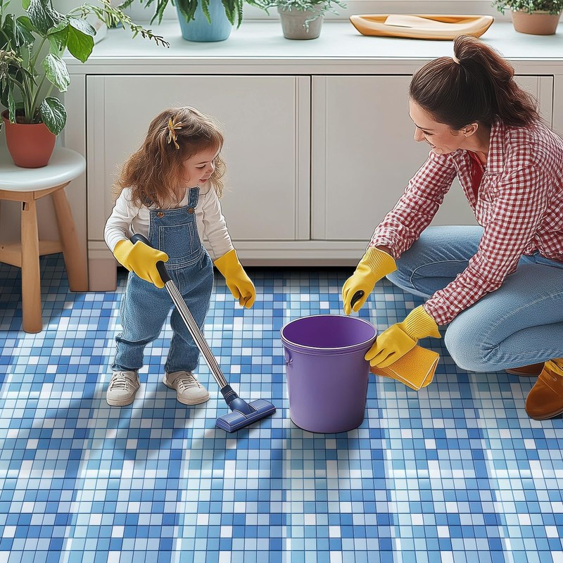 HOMETITUTE 10PCS 12x12 Inch Blue White Mosaic Textured Flat Surface