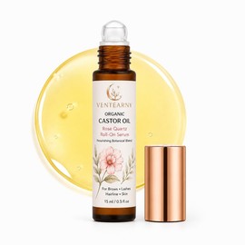 Organic Castor Oil Roll-On Serum, Quartz Roll-On Serum for Eyelashes, Brows and Hairline, Added Rose Extract, Natural Cold Pressed, Care for Skin and