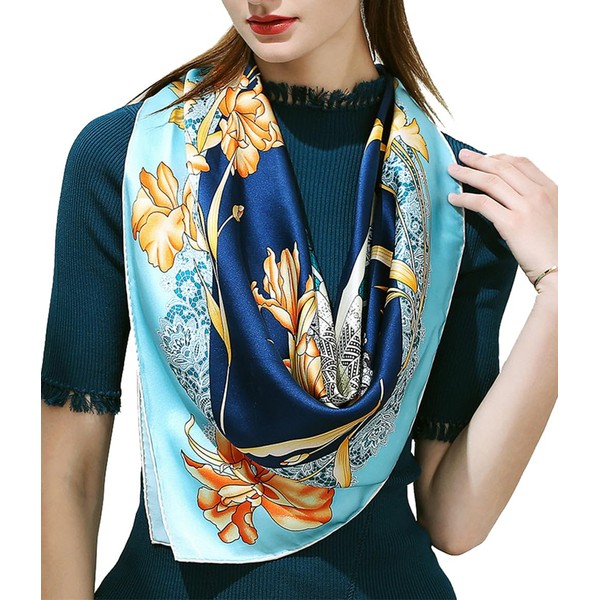 OSCAR ROSSA 35"x35" Large Square Printed 100% Mulberry Silk Charmeuse