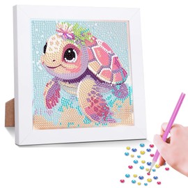 Children's Diamond Painting with Wooden Frame, 5D Diamond Painting Children's Animals Set, Full Diamond Painting Pictures Children Animals, 5D DIY Cartoon Diamond Painting Pictures, for Wall