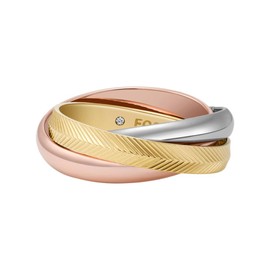 Anillo Fossil JF04807998 Interlocking Links de acero inoxidable en tono tres tonos para dama, talla 7