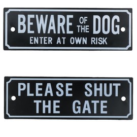 AB Tools Two Garden Gate Signs - 'Beware of Dog' & 'Shut the Gate' Dog Warning SIgn