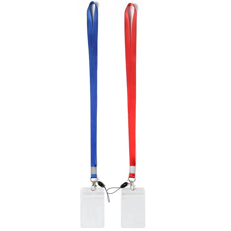 YOUOWO 2 Pack Blue Red Lanyard with Vertical ID Badge