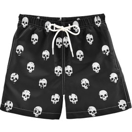 visesunny White Skull Black Pattern Swim Trunks Boys Toddler Bathing Suits for Kids Swimwear Baby Boy Swimsuit Boys Swim Shorts
