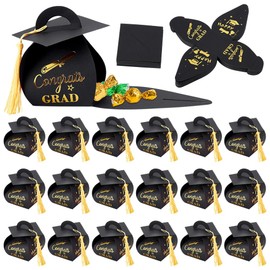 UNICRAFTALE Pack of 50 Graduation Caps, Gift Box, Party Favours for Graduation Parties, Graduation Decorations with Tassel, Treat Box, Table Decoration for Graduation Class 2025, Black