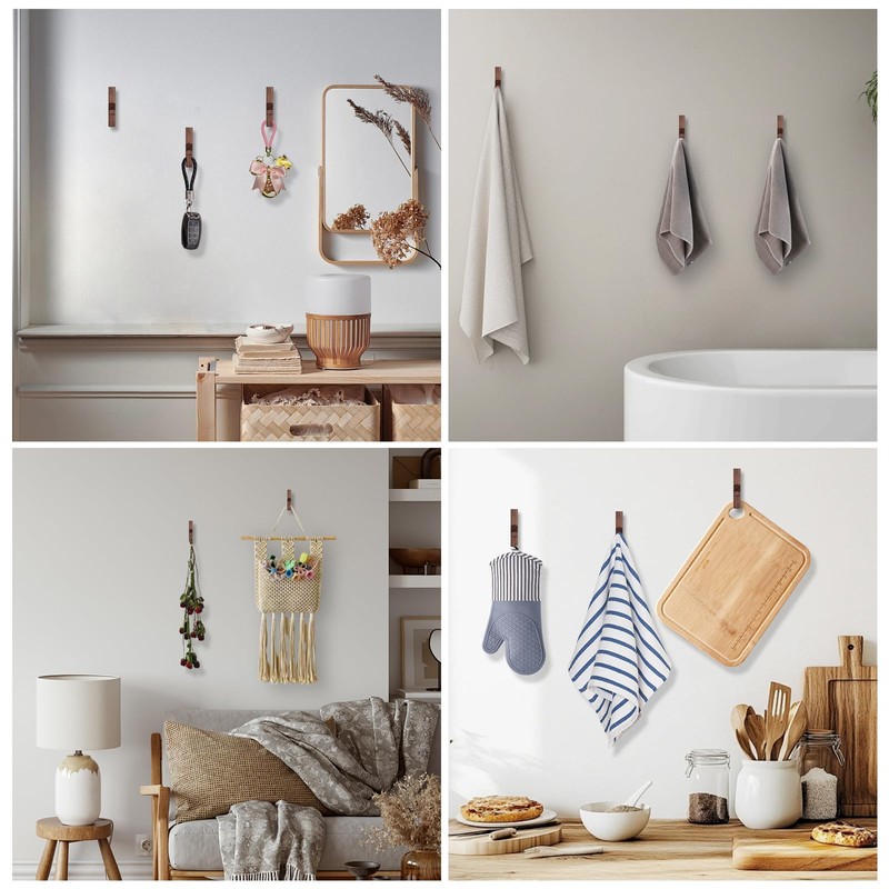 Walnut Wood Wall Peg Rack Hooks 2 Pack, Natural Wooden