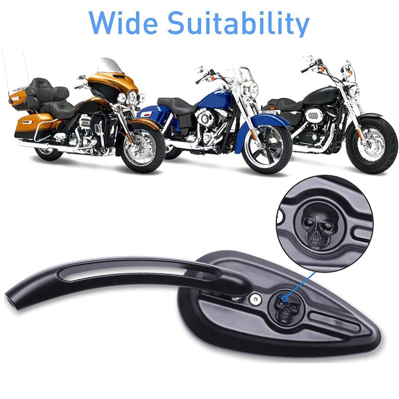 8mm/10mm Motorcycle Skull Rearview Mirrors For Harley Touring Road King