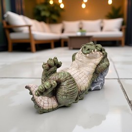Whimsical Lazy Alligator Garden Statue – Funny Crocodile Yard Decor, Relaxing Animal Figurine for Patio, Lawn, Indoor Outdoor Display – Resin Gator Sculpture, Gift for Garden Lovers
