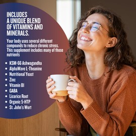 Grow Vitamin Adrenal Stress Advanced Formula, Organic KSM-66 Ashwagandha with AlphaWave L-Theanine, 5-HTP, Magnesium Blend - Everyday Stress Relief, Mood Support, Cognitive, Brain Health, 90 Capsules