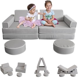 Jadoxy Modular Kids Play Couch, Kids Sectional Couch Sofa, Bedroom and Playroom Convertible Foam for Toddlers, Floor Cushion for Imaginative Boys and Girls (Grey)