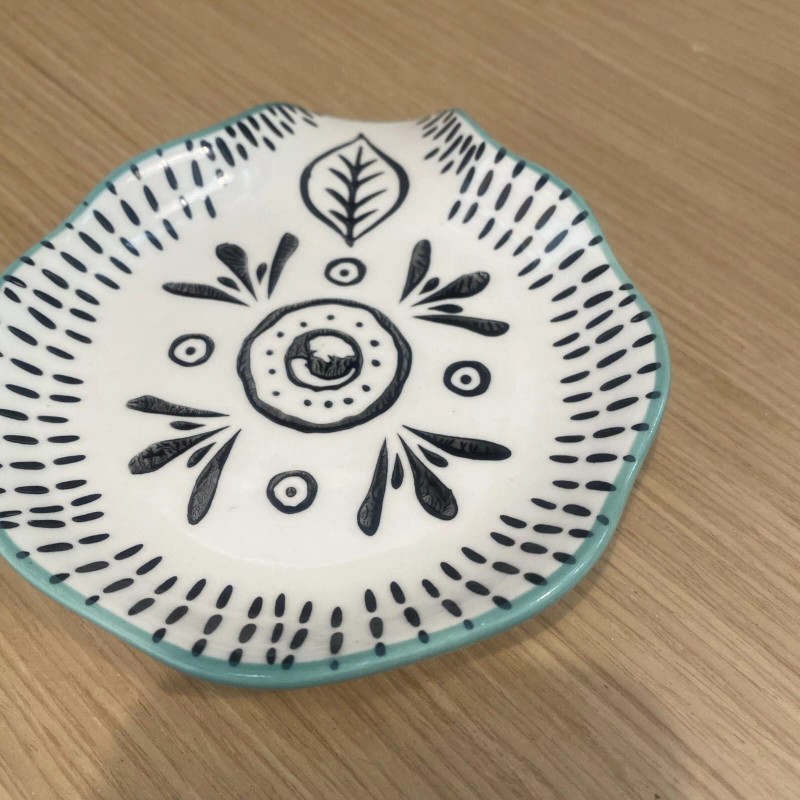 Creative Co-Op Ceramic Spoon Rest For Kitchen Hand Stamped Spoon