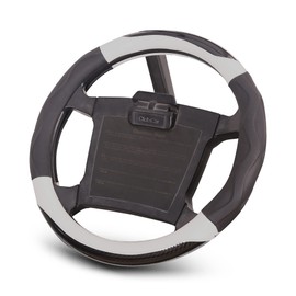 World 9.99 Mall Golf Cart Steering Wheel Cover for Club Car DS/Precedent and Yamaha, Pu Leather Microfiber Anti Slip Steering Wheel Cover(Black Grey)