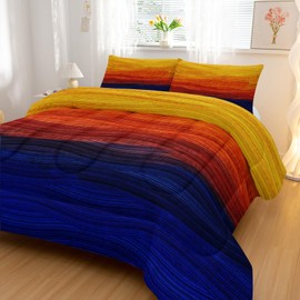 Nttopship Geometric Splicing Comforter Sets King Size,Orange and Blue Graffiti Bedding Set for Your Room,Abstract Soft Lightweight Quilted Set All Season,1 Comforter and 2 Pillowcases