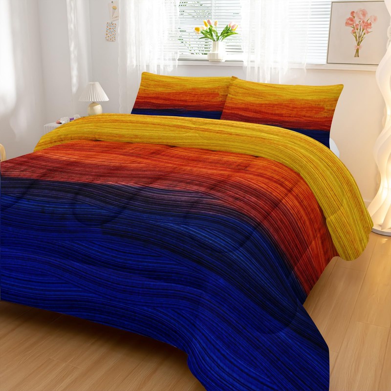 Nttopship Geometric Splicing Comforter Sets King Size,Orange and Blue Graffiti