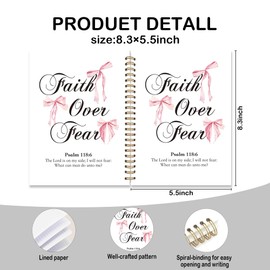 RLTXBUK Coquette Pink Bow Christian Notebook, Faith over Fear Bible Journal, Prayer Journal for Woman, Christian Religious Gifts for Women, Preppy Church Notes Notebook, 5.5x8.3 Inch