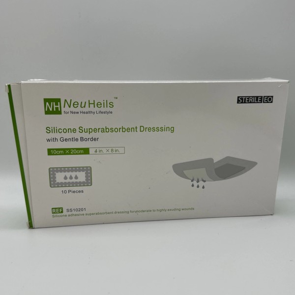 NeuHeils Silicone Super Absorbent Wound Dressing 4''x8'' 10 Packs, Absorbent