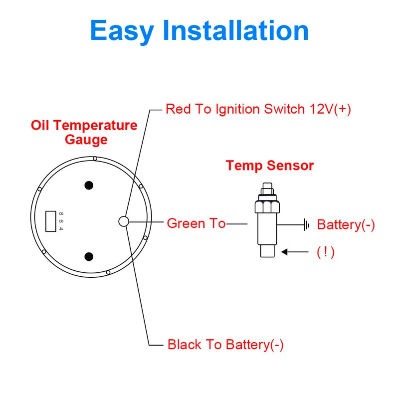 WATERWICH Oil Temp Temperature Gauge Meter Kit 104-302℉ DC12V 2inch