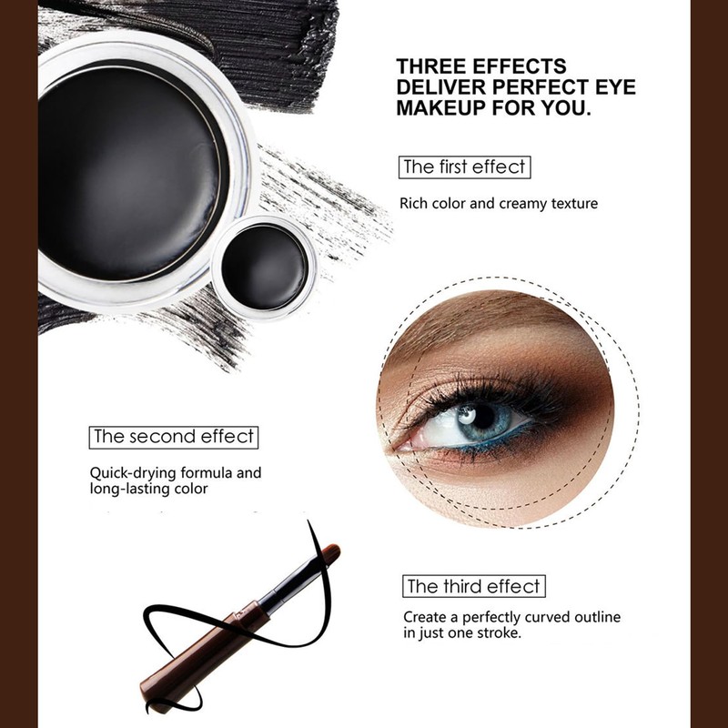 2-Pack Black Gel Eyeliner Pot with Brush – Waterproof, Smudge-Proof,