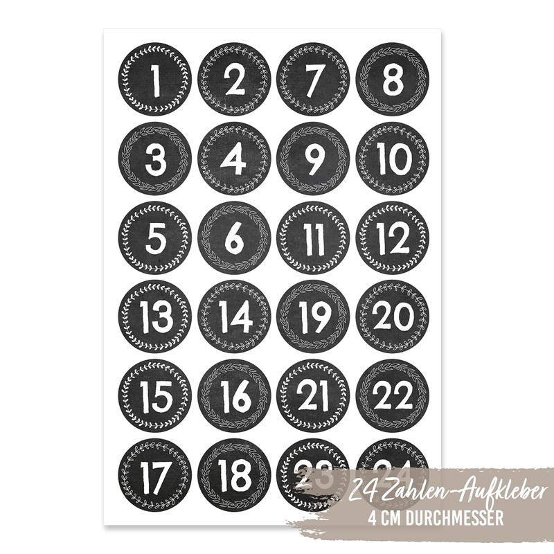 Papierdrachen 24 Advent Calendar Christmas Stickers – Black/White No. 41