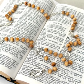 lulucross Seven Sorrows of Mary Rosary Necklace 8mm Rose Scented Wooden Beads Catholic Jewelry for Men and Women for Prayer and Meditation