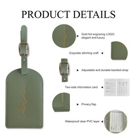 Mr&Mrs Gifts Mr and Mrs Luggage Tags for Hubby and Wifey Gold Foil Embossed Leather Bag Tags, Travel ID Tags with Adjustable Strap, Wedding Honeymoon Essentials Gift for Bride and Groom(HW Sage Green)