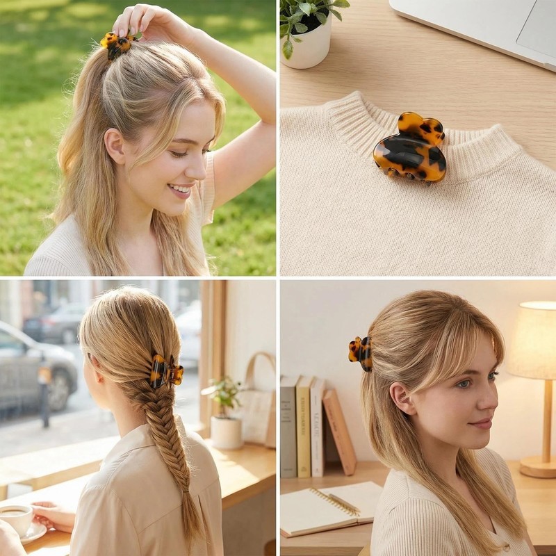 Mini Tortoise Hair Clips for Women, 4PCS Cellulose Acetate Barrettes