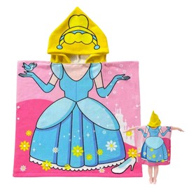Kids Hooded Poncho Towels Pink Blue Princess Beach Towel with Hooded for Girl,60*90cm Bath Towel Poncho Beach Changing Robe for 5-7th Girl,Cotton Terry Ringspun Poncho Towel for Kid Swim Pool Holiday