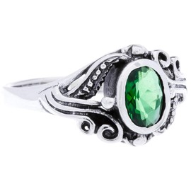 Windalf SÎNA Women's Medieval Ring 10mm Green Emerald 925 Sterling Silver, Fabric, Cubic Zirconia