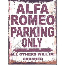 ALFA ROMEO METAL PARKING SIGN SMALL 6x8in 15x20cm RETRO VINTAGE STYLE tin wall art shed workshop garage classic cars