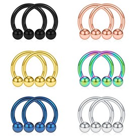 SCERRING 12PCS 14mm Mix Color Stainless Steel Nose Horseshoe Hoop Rings Eyebrow Lip Ear Tragus Septum Piercing Hanger Retainer 12G