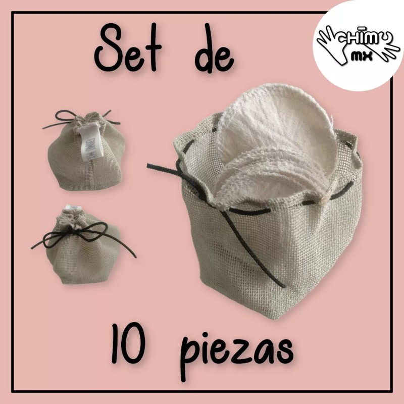 ChimuMX Set Almohadillas Pads Reutilizables Desmaquillantes Natural