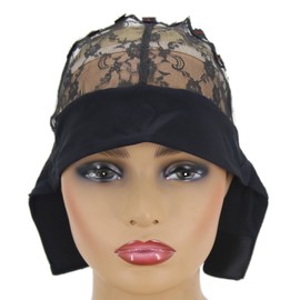 BTWTRY Black 1PC Headband Wig Caps with Velcro Lace Wig Grip Cap Ice Silk Material for Making Headband Wigs Mesh Lace Wig Cap for DIY Wig (1Pc, 1011)